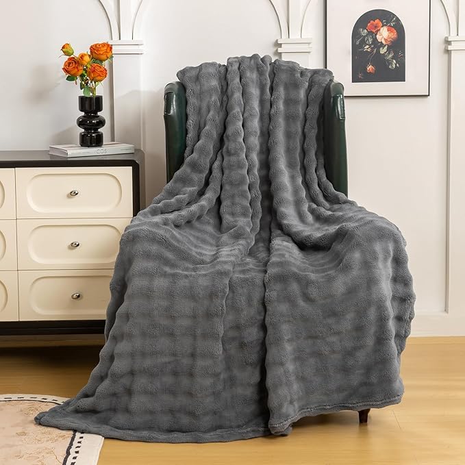 YUSOKI Luxury 3D Bubble Light Weighted Throw Blanket 1.8lb,All Ages,Home Decoration, (Grey,50 * 60inches)