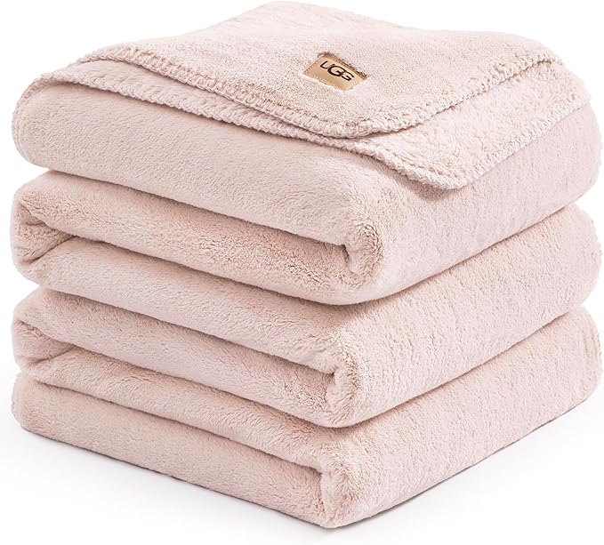 UGG Whitecap King Size Blanket for Bed, Fleece Cozy Soft Blankets, Luxury Warm Extra Large Throw for Couch, Washable Hypoallergenic California King Bedding, 110" x 90", Quartz Pink