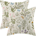 AEIOAE Spring Pillow Covers 24x24 Inch Set of 2,Sage Green Wild Flower Plant Throw Pillows Case,Seasonal Floral Outdoor Decorative Square Linen Farmhouse Decor Cushion Covers for Home Sofa Bed Couch