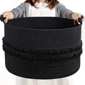 CherryNow 22"x22"x14" Large Blanket Basket, Home Décor for Living Room Bedroom, Boho Decorative Laundry Basket for Clothes, Baby Toy Storage, Black