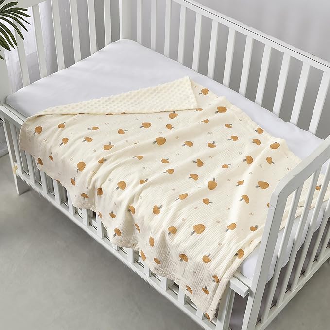 CREVENT 2Pcs 30''X40'' Cute Cozy Fluffy Warm Baby Blankets for Infants Toddlers' Bedding Crib Cot Stroller - Grey Cloud + Muslin Mushroom