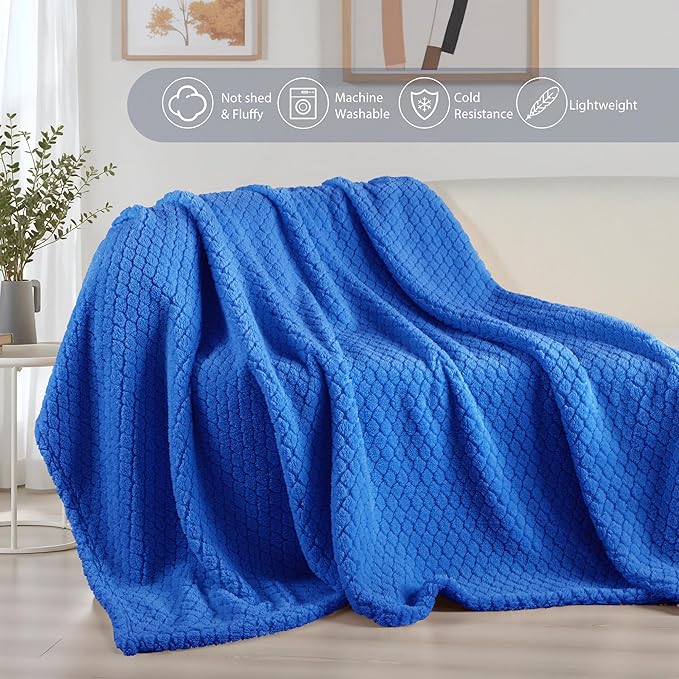 Exclusivo Mezcla Twin Size Fleece Blanket for Bed, Extra Soft Warm Decorative Fuzzy Blanket for Women, Lightweight Cozy Bedding Blankets, 60x80 Inches, Cobalt Blue