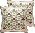 ISAENNE Design Linen Square Throw Pillow Covers 18"x18" Pack of 2, Yellow Green French Cushion Covers with Red Rose Floral Pattern Decoration Pillowcases for Bed, Living Room, Outdoor, Car