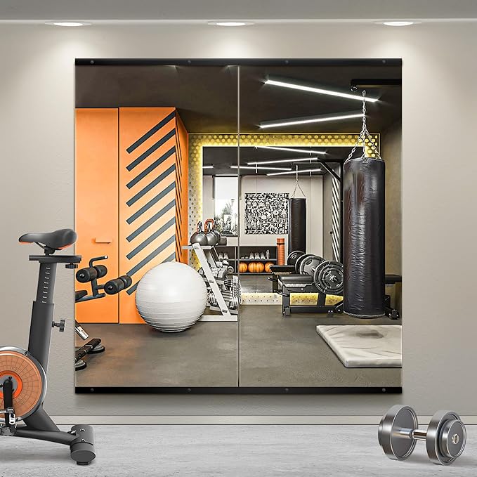 Home Gym Mirror for Wall,50x25x2PCS Full Length,Glass Frameless Body Large Mirror for Home Gym,Workout,Bedroom,Garage(Black)