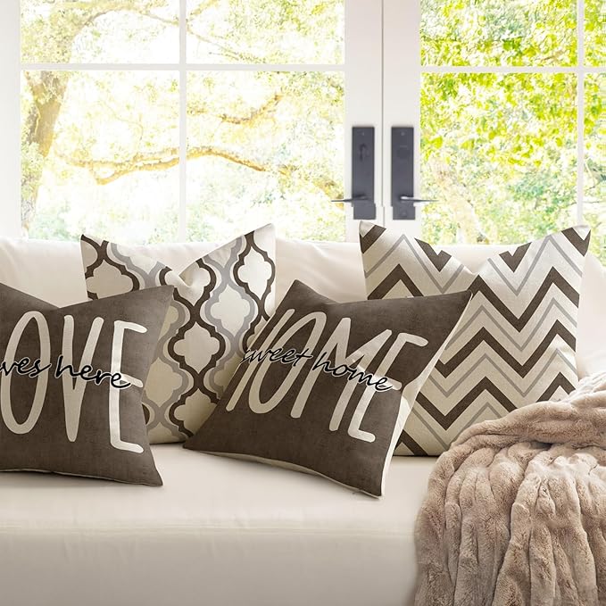 YCOLL Farmhouse Pillow Covers 18x18 Set of 4 Throw Pillow Covers Rustic Linen Decorative Pillows Square Cushion Covers for Couch Sofa Bedroom Home Decor
