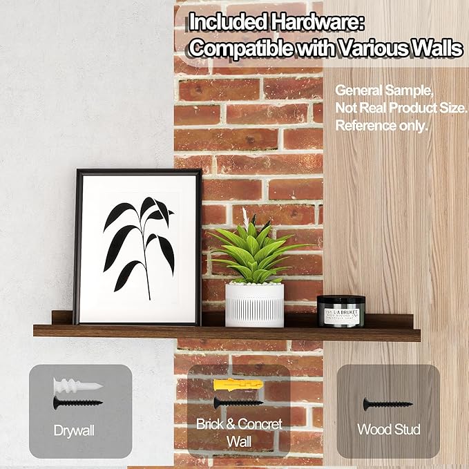Small Floating Shelves for Wall Decor, Wall Mounted Wood Shelf for Bedroom, Living Room, Bathroom, Kitchen, Nursery, Mini Display Ledge Shelf with Lip Set of 2-4 Inches, Walnut