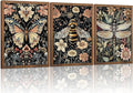 Retro Insect Wall Art Set of 3, Butterfly Bee Dragonfly Gothic Botanical Prints, Rustic Nature Animal Canvas Wall Decor for Living Room Bedroom Office Farmhouse Home Decor 12x16In Wood Framed