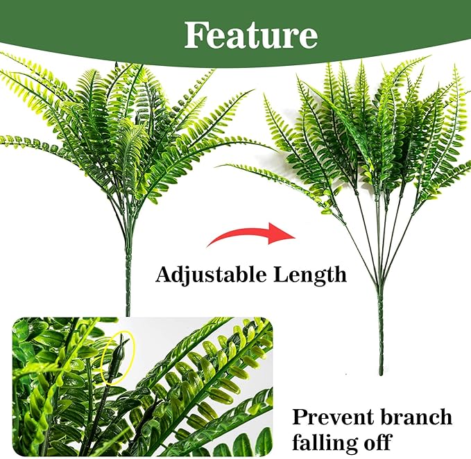 MAQIHAN 10 Pcs Fake Fern - Artificial Ferns for Outdoors - Faux Ferns for Outdoor Planter Large Outdoor Patio Decor Boston Fern Artificial Plants Faux Greenery Porch Decor