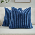 FUTEI Navy Blue Decorative Throw Pillow Covers Set of 2, 22x22 Inch Soft Fluffy Faux Fur Plush Striped Cushion Cases, Modern Home Decor for Couch Bed Living Room