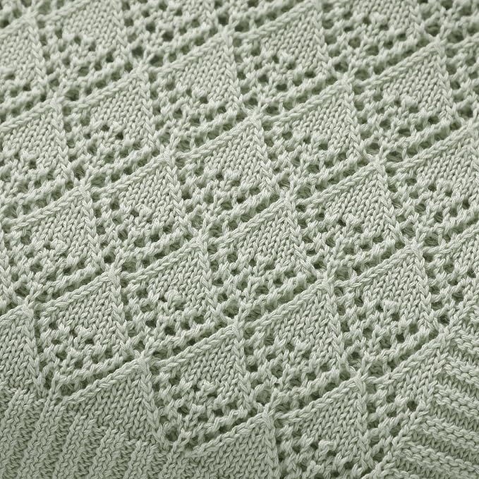 Neiwech Cotton Cellular Baby Blanket Knitted Swaddle Crib Nursery Receiving Blankets for Newborn Boy Girl 40 x 30 Inch Green