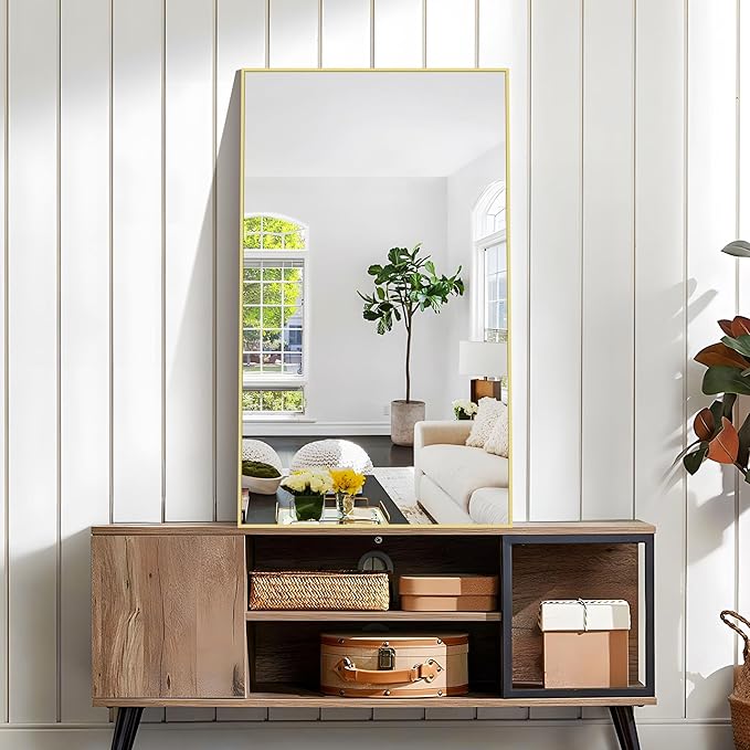 KOCUUY Gold Bathroom Mirror, 24"x40" Rectangle Bathroom Mirror for Wall, HD Tempered Glass, Anti-Rust Frame, Modern Design for Bathroom, Bedroom, Living Room, Entryway