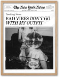 EcoHest Small Trendy Newspaper Magazine Framed Wall Art, 8x10 in OAK Wood Bad Vibes Don't Go With My Outfit Disco Bar Canvas Wall Art, Preppy Retro Home Decor For Bedroom Living Room 1Pack