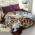 JYK Korean Mink Fleece Blanket Queen Size 75"x 87", 5 LB - 2 Ply Reversible 520GSM Silky Soft Plush Warm Flannel Blanket for Fall Winter (Queen, Tiger/Leopard)