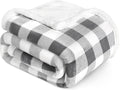 PAVILIA Light Grey Buffalo Plaid Sherpa Throw Blanket for Couch Twin, Soft Fuzzy Flannel Blanket for Bed, Plush Checkered Fleece Blanket and Throws, Warm Thick Winter Blanket Gift, 60x80
