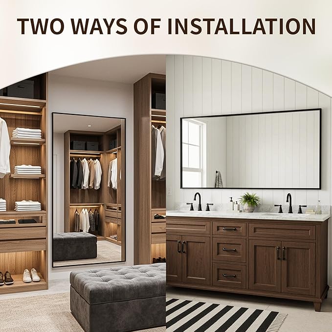 FICTOR Bathroom Vanity Mirror-Black,55x30 Inch, Shatterproof & Anti-Rust, Wall Mount Large Rectangle Mirrors with Metal Frame for Over Sink, Bathroom, Bedroom, Living Room,Entryway