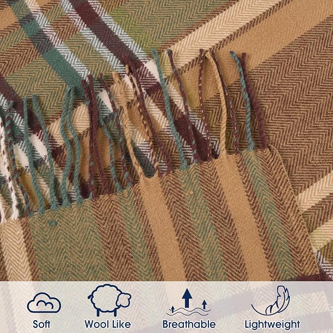 David's Home Buffalo Plaid Throw Blanket- Soft and Lightweight Tartan Herringbone Fringe Blanket for Couch Sofa-Outdoor Lap Throw with Decorative Tassels,50x60 Inches-Pumpking Orange