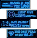 Eat Sleep Game Wall Decals Glow in The Dark, Gamer Controller Stickers Decor for Boy Bedroom, Joystick Video Gaming Kids Playroom Nursery Decoration (Blue)