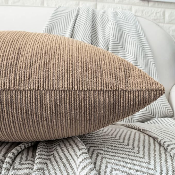 HWY 50 Taupe Chenille Throw Pillow Covers 22x22 Inch with Triple Buttons, Soft Farmhouse Accent Decorative Cushion Cases for Couch Sofa Bed Living Room Pack of 2