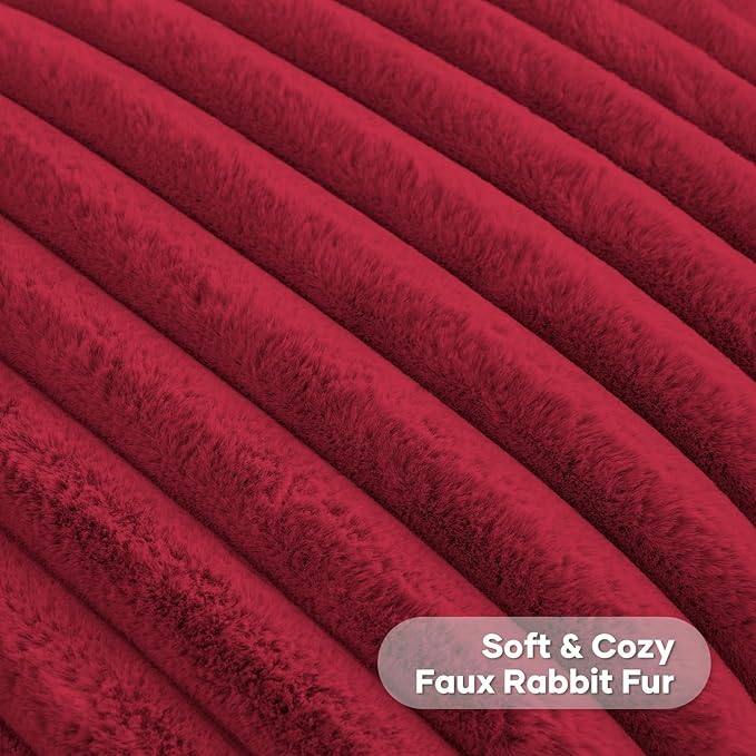 FUTEI Retro Red Decorative Throw Pillow Covers Set of 2, 18x18 Inch Soft Fluffy Faux Fur Plush Striped Cushion Cases, Modern Home Decor for Couch Bed Living Room