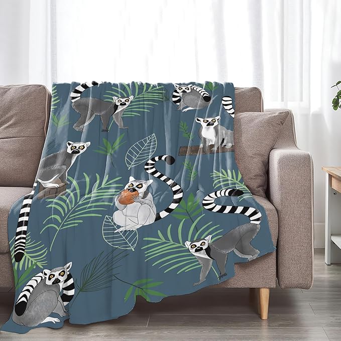 Lemur Blanket for Girls Women Boys Men Adults Kids Soft Cozy Fleece Cute Lemur Throw Blankets Gifts Warm Flannel Plush Stuff Lightweight Decorative for Couch Bed Sofa 80"X60"