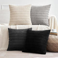 MIULEE Halloween Pack of 4 Neutral Mid Century Black and White Corduroy Decorative Throw Pillow Covers 18x18 Inch Modern Soft Striped Pillow Covers Home Decor for Sofa Living Room Couch Bed
