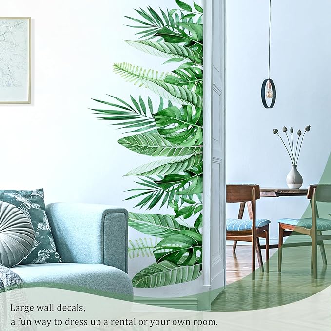 Hanging Plants Leaves Wall Decals Peel and Stick, Large Floral Flowers Wall Stickers, Removable Vine Home Decor Art for Bedroom Living Room Classroom Office