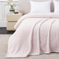 Soft Cozy Fuzzy Fleece Queen Size Blanket, Waffle Light Pink, 90x90 Inches – Lightweight, Fluffy, and Warm 3D Jacquard All-Season Blanket for Bed, Couch, Sofa, Camping, and Travel