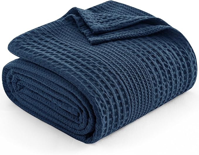 PHF Lightweight Waffle Weave Blanket Twin Size, Breathable & Ultra Soft, 66"x 90" Soft & Cozy Thin Blanket for All Season & Hot Sleepers, Bed, Home Decor - Navy Blue