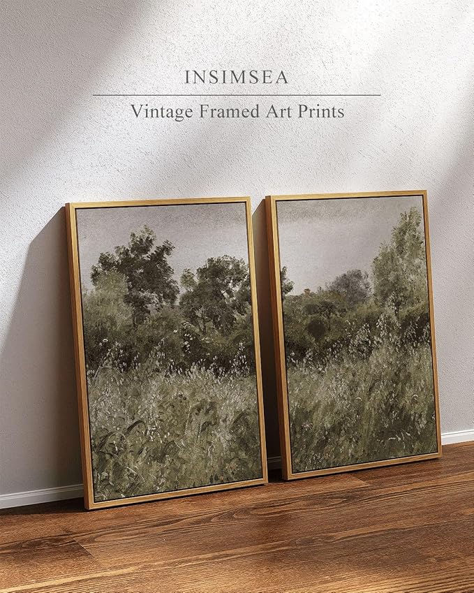 InSimSea 2 Pcs Framed Wall Art Vintage Farmhouse Decor, Retro Grassland Paintings Above Bed Wall Decor, Canvas Prints, Living Room,Bedroom,Office Retro Country Decorations, 16x24inch, Set of 2