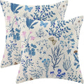 AEIOAE Summer Pillow Covers 22x22 Inch Set of 2,Blue Wild Flower Plant Throw Pillows Case,Seasonal Floral Outdoor Decorative Square Linen Farmhouse Decor Cushion Covers for Home Sofa Bed Couch