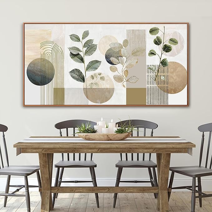 Large Boho Green Wall Art For Living Room Prints Green Botanical Boho Wall Art Modern Sage Bohemian Canvas Art Wall Decor Natural Abstract Geometry Lines Prints Picture 29x58 In With Framed