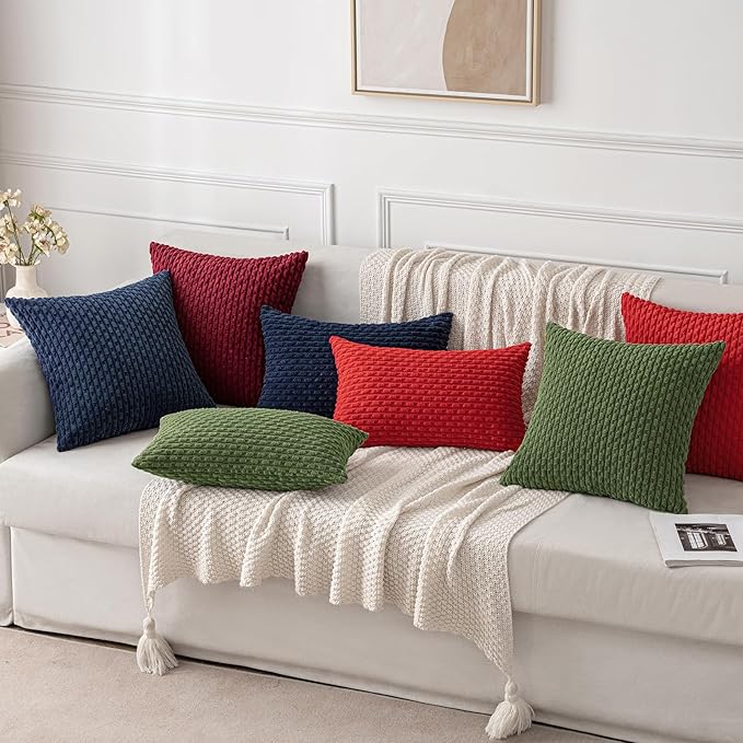 MIULEE Pack of 2 Decorative Throw Pillow Covers 16x16 Inch Soft Boho Striped Textured Corduroy Pillow Covers Modern Farmhouse Home Decor for Couch Bed Sofa Living Room Navy Blue