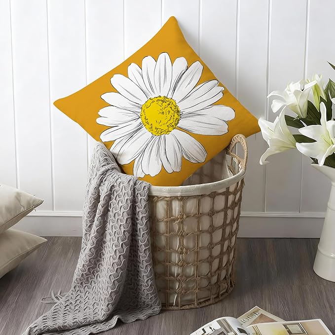 Hexagram Spring Summer Pillow Covers 18x18 Set of 4, Outdoor Floral Daisy Decorative Yellow Throw Pillow Covers, You are My Sunshine Farmhouse Cushion Case for Couch Sofa Indoor Home Decor(No Insert)