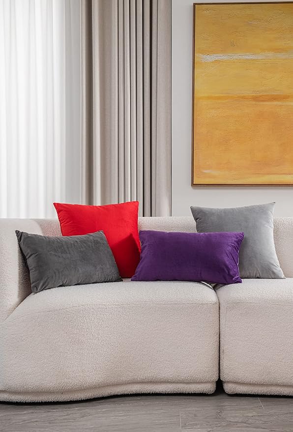 DEZENE Lumbar Pillow Covers 12x20 Purple: Pack of 2 Cozy Soft Velvet Rectangular Modern Luxury Decorative Throw Pillow Cases for Sofa Couch Living Room Bed Home Decor