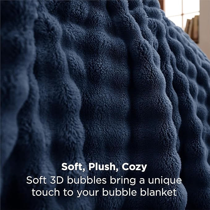 Bedsure 3D Fleece Bubble Blanket for Couch - GentleSoft Blue Throw Blanket for Sofa Bed Room Decor - Luxury Soft Cozy Gifts for Her, Lightweight, All Seasons, Navy Blue, 50"×60"