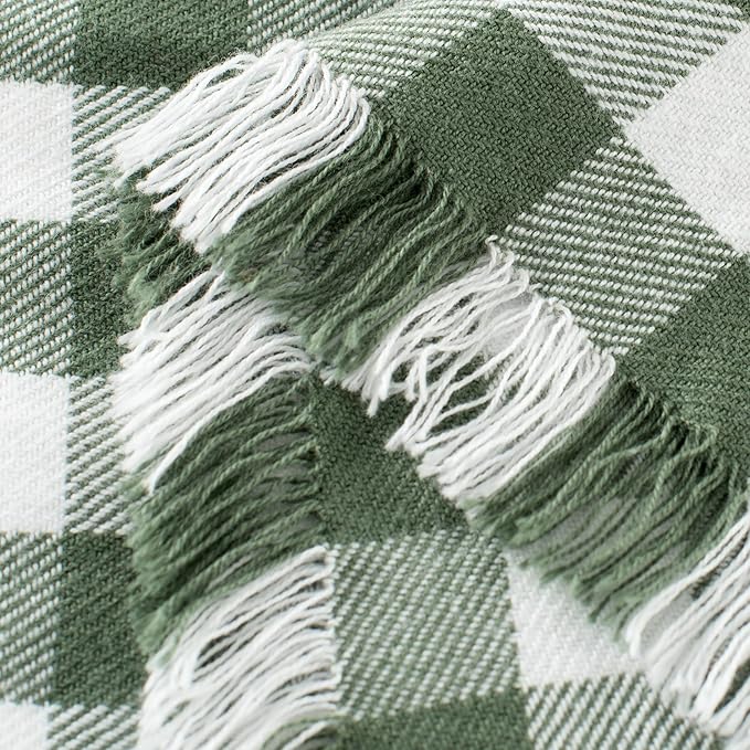 100% Cotton Throw Blanket Plaid Soft Lightweight Cozy Farmhouse Tassels Summer Thin Breathable Throws for Couch Sofa Bed (60" × 80" Green)