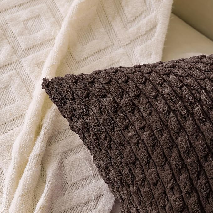 Set of 4 Dark Brown Decorative Throw Pillow Covers 26x26 Inch Corduroy Pillow Covers for Bed Couch Sofa Living Room Soft Square Cushion Cases