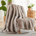 NEWCOSPLAY Faux Fur Twin Blanket Luxury Fluffy Thick Warm Blanket for Couch Sofa Bed 1000GSM (Stripe Light Grey Thick, Twin(60"x80"))