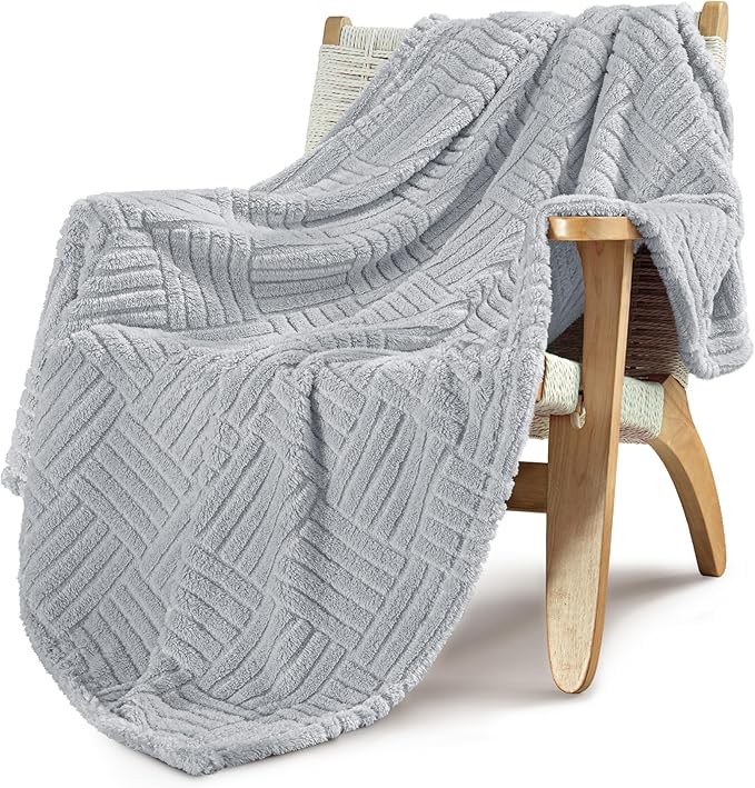 Whale Flotilla Lightweight Fleece Throw Blanket for Couch, Fuzzy Soft Blankets with Decorative Jacquard Pattern for All Season, Warm and Fluffy, 50x60 Inch, Light Grey