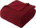 Bunnikins & Clover Christmas Throw Blanket for Couch, Knitted Waffle Throw Blanket, Red Blanket Throw for Women Mothers Birthday Gifts, 60"x80"
