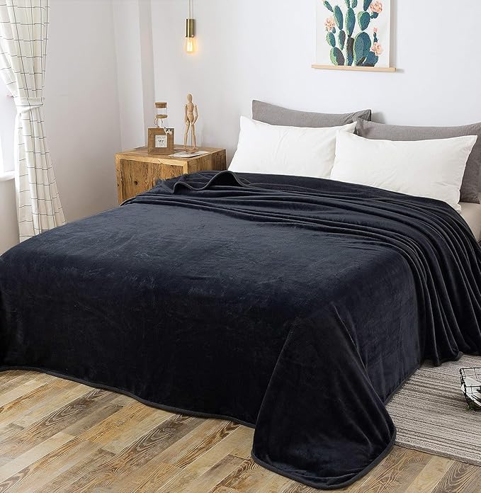 Polar Fleece Blanket Twin Size Lightweight Throw for The Bed Extra Soft Brush Fabric Super Warm Sofa Blanket 66" x 90"(Black Twin)