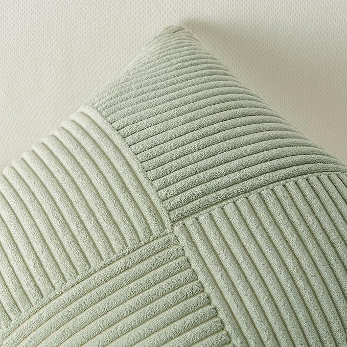 Topfinel 16x16 Inch Decorative Throw Pillow Covers Soft Corduroy Boho Stripe Textured SageGreen Pillow Covers Set of 2 Spring Farmhouse Home Decor for Living Room Couch Sofa Bed