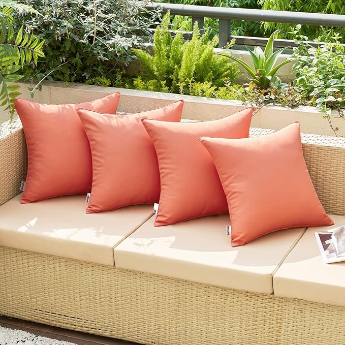 MIULEE Pack of 2 Decorative Outdoor Waterproof Pillow Covers Square Garden Cushion Sham Throw Pillowcase Summer Shell for Patio Tent Couch 18x18 Inch Coral Red