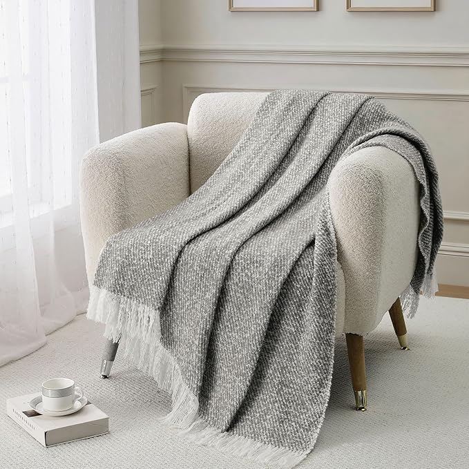 BOURINA Throw Blanket Soft Lightweight Cozy Throw for Bed Couch Decorative Blanket, Light Grey 50" x 60"