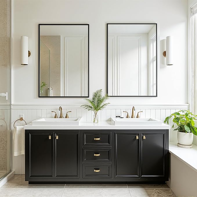 FICTOR Bathroom Vanity Mirror-Black, 36" x 24", Shatterproof & Anti-Rust, Wall Mount Rectangle Mirrors with Metal Frame for Over Sink, Bathroom, Bedroom, Living Room,Entryway