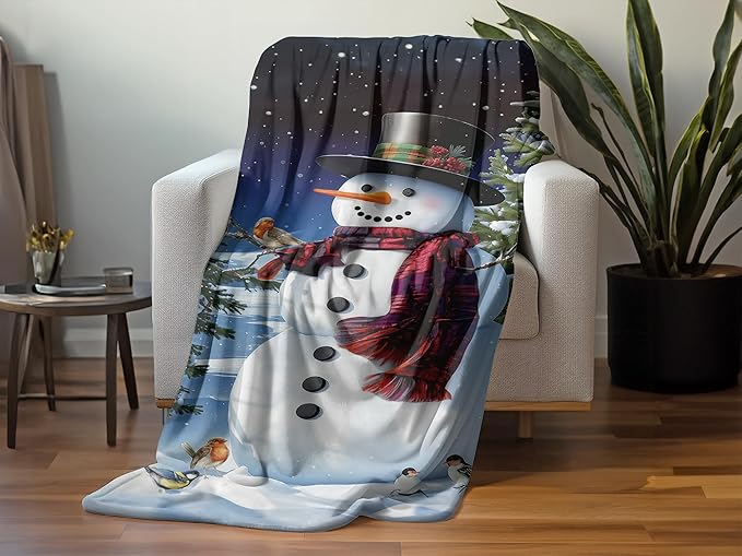 Christmas Snowman Blanket, Winter Holiday Throw Blanket Soft Cozy Flannel Blanket for Sofa Bed Couch Living Room Decor 50X60