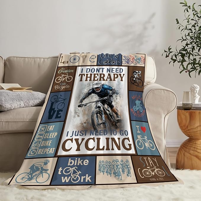 Bicycle Cycling Blanket Mountain Bike Throw Blanket Decor Stuff Cozy Flannel Fleece Soft Plush Fuzzy Warm Lightweight Bedding Gifts for Women Girls Kids 60"X50"