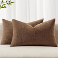 MIULEE Textured Pillow Covers 20x12 Inch Pack of 2,Honey Brown Soft Thick Solid Lumbar Decorative Chenille Throw Pillows Neutral Farmhouse Cushion Covers Modern Home Decor for Sofa Bedroom Living Room