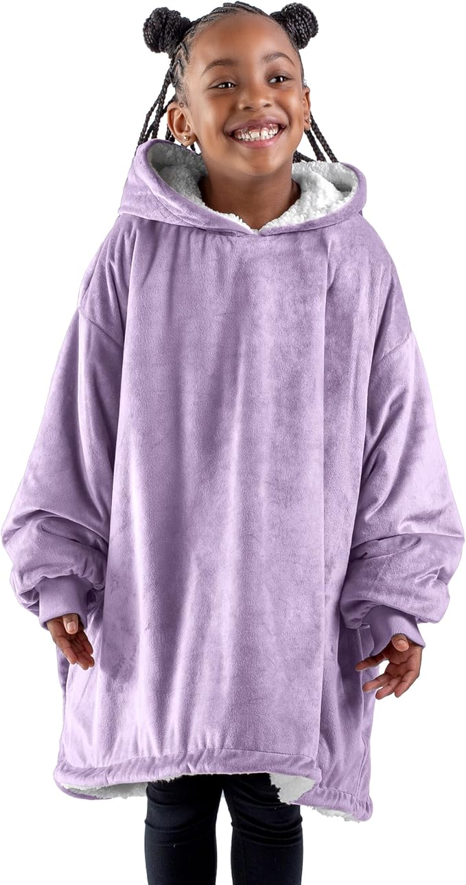 Bare Home Wearable Blanket Hoodie - Soft Plush Sherpa - Warm and Cozy - Oversized Wearable Blanket - Adult & Kid Sizes