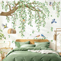 decalmile Large Hanging Vine Wall Stickers Tree Branch Green Leaf Flower Birds Wall Decals Living Room TV Background Bedroom Wall Decor